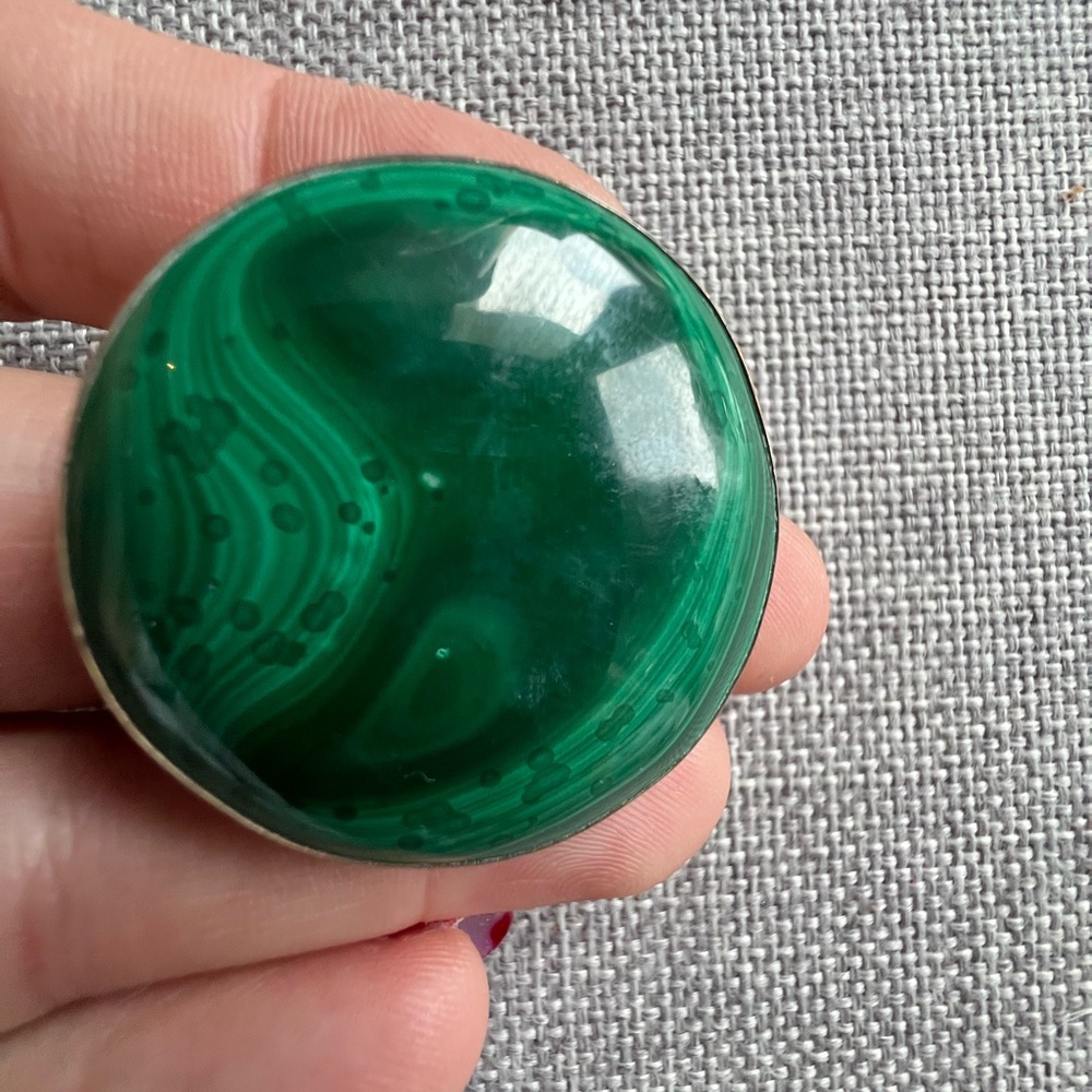 Green Malachite Sterling silver round brooch